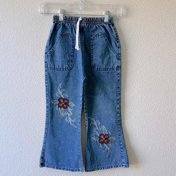 Girls Embroidered Flare Leg Jeans - Picture 1 of 6